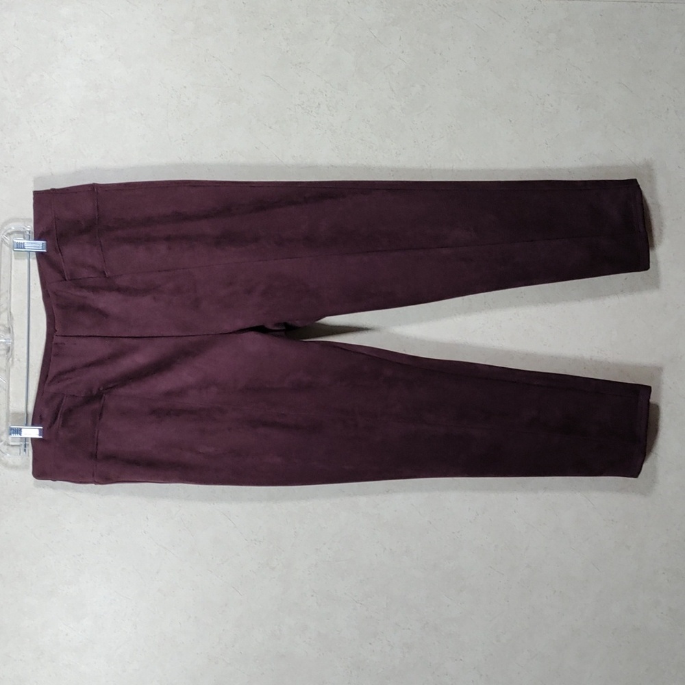 H172 John Mark dark fig faux suede tummy control pants XL
